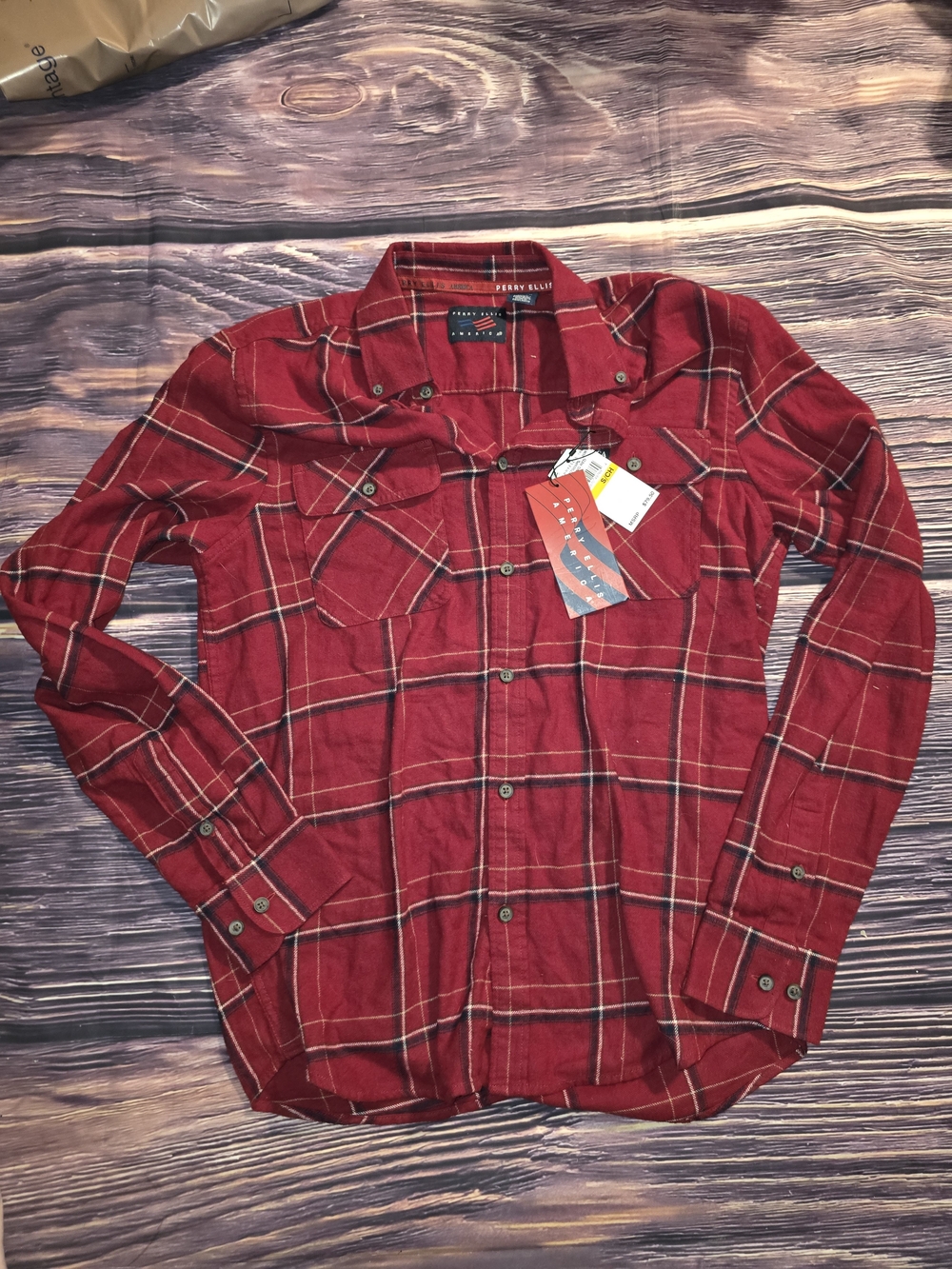 Perry Ellis Red Plaid Button-Down Shirt